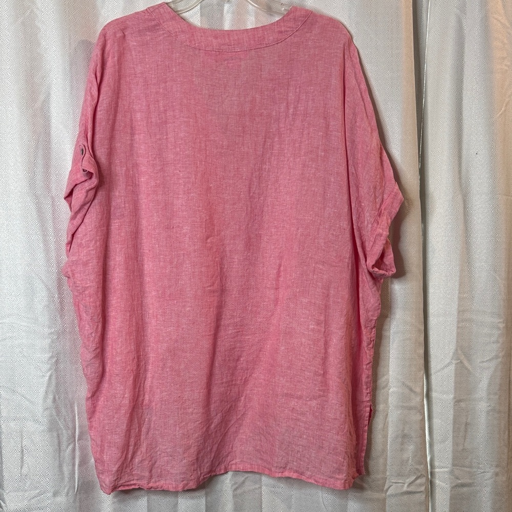 Isaac Mizrahi (never worn) Pink Linen V-Neck Women's Top - Picture 5 of 5